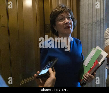 Washington, District of Columbia, USA. 12th June, 2019. United States Senator Susan Collins (Republican of Maine) speaks to reporters after leaving the Senate floor on Capitol Hill in Washington, DC on June 12, 2019. Credit: Stefani Reynolds/CNP/ZUMA Wire/Alamy Live News Stock Photo