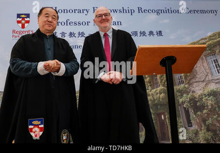 Oxford Uk 12th June 2019 Regent S Park College Principal Robert Ellis R Poses With Chinese Writer And Nobel Laureate Mo Yan During The Honorary Fellowship Recognition Ceremony At University Of Oxford Britain On June 12 2019 Mo Yan Was