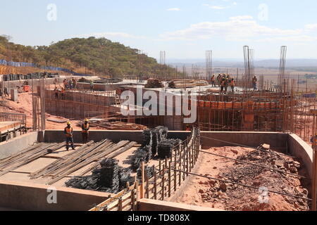 Mount Hampden, Zimbabwe. 13th June, 2019. The photo taken on June 13, 2019 shows the construction site of Zimbabwe's new parliament building in Mt. Hampden, on the outskirts of Harare, Zimbabwe. Zimbabwean President Emmerson Mnangagwa on Thursday toured the new Parliament building that is being constructed by a Chinese firm and expressed satisfaction with progress so far. Credit: Zhang Yuliang/Xinhua/Alamy Live News Stock Photo