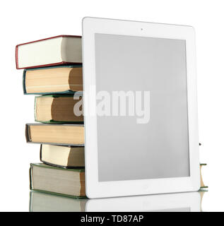 Tablet and books isolated on white Stock Photo