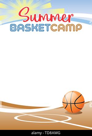 Summer Basketball Camp. Template poster with realistic basketball ball. Place for your text message. Vector illustration. Stock Vector