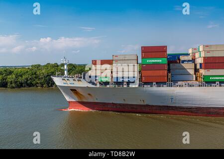 Bow of OOCL Asia Freighter Stock Photo