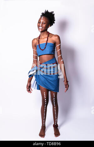 African girl with pattern from dots and spirals Stock Photo