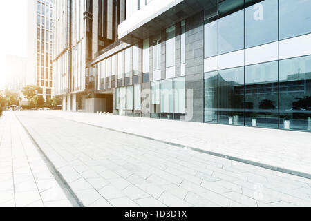 empty marble floor with cityscape of modern city Stock Photo
