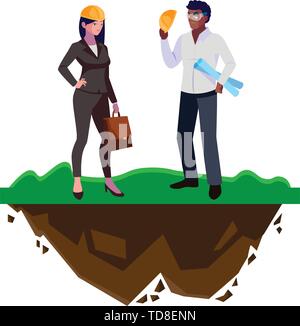 afro male builder with female engineer characters vector illustration design Stock Vector