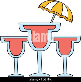 three cocktails drink umbrella beverage Stock Vector