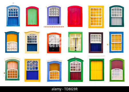 Collage of colorful rustic vintage wooden windows Stock Photo