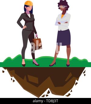 interracial female engineers workers characters on the lawn vector illustration Stock Vector