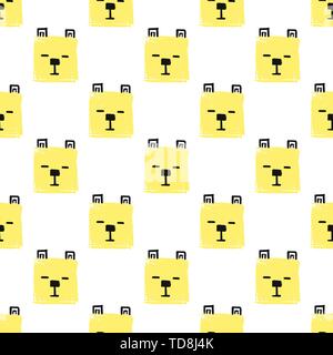 Kawaii Squares Animals Seamless pattern. Vector Hand Draw Background with the faces of Dogs. Endless Background pencil Texture of squares in pastel co Stock Vector