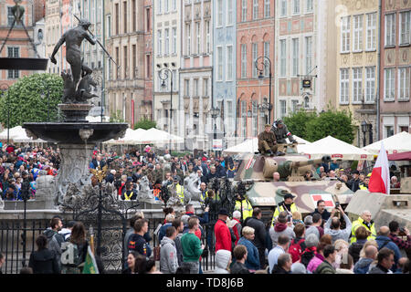 Reconstruction of WWII German medium tank Panzerkampfwagen V Panther during Victory Parade in Gdansk, Poland. May 11th 2019. In the early days of the  Stock Photo