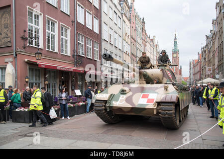 Reconstruction of WWII German medium tank Panzerkampfwagen V Panther during Victory Parade in Gdansk, Poland. May 11th 2019. In the early days of the  Stock Photo