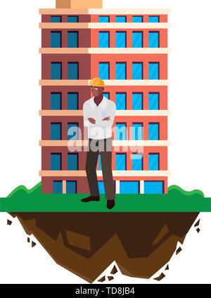 afro male builder constructor worker with building vector illustration ...
