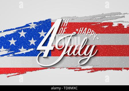 Happy Independence Day. Greeting card for 4th of July. Grunge brush. Text banner on USA flag background. United States of America. Vector illustration Stock Vector