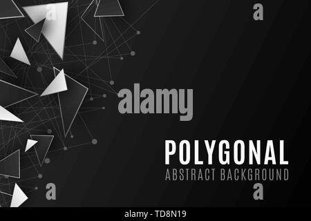 Polygonal shapes. Modern background for your design brochure. Low poly. Black and white triangular forms. Connected lines and dots. Plexus. Vector ill Stock Vector