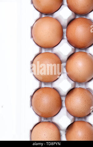 Fresh eggs in cardboard boxes Stock Photo
