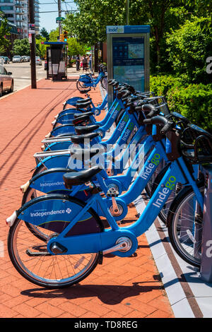 Rows of public rental bicycles; Philadelphia; Pennsylvania; USA Stock Photo