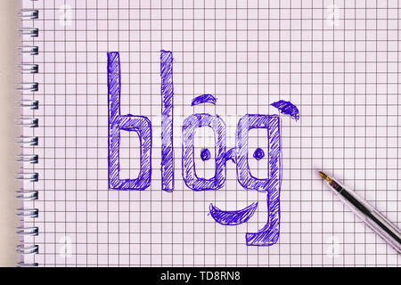 Text Blog made with a ballpoint pen in a notebook. Stock Photo