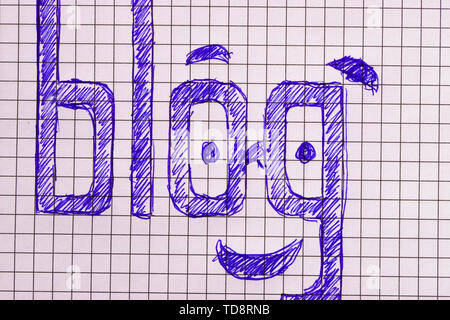 Text Blog made with a ballpoint pen in a notebook. Stock Photo