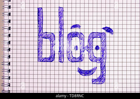 Text Blog made with a ballpoint pen in a notebook. Stock Photo