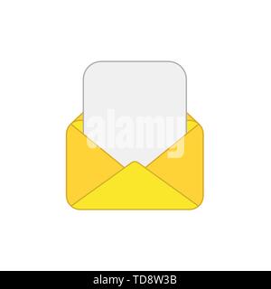 Vector icon of opened mail envelope with blank paper. Colored outlines. Stock Vector