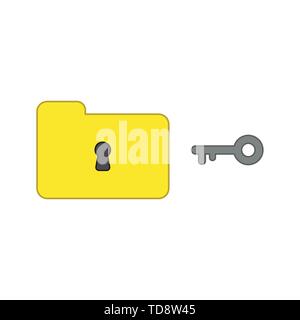 Vector icon concept of closed folder and keyhole with key. Colored outlines. Stock Vector