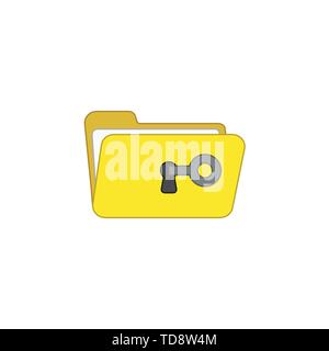 Vector icon concept of key unlock folder keyhole. Colored outlines. Stock Vector
