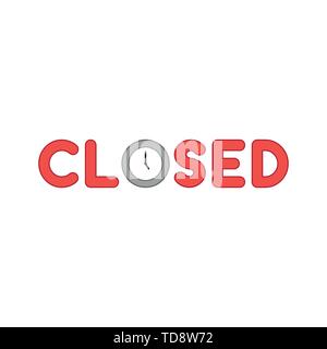 Vector icon concept of closed text with clock time shows 5 o'clock. Colored outlines. Stock Vector