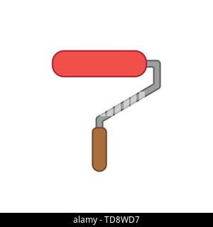 Vector icon of roller paint brush. Colored outlines. Stock Vector
