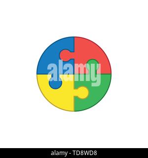 Vector icon concept of circle shape four puzzle pieces connected. Colored outlines. Stock Vector