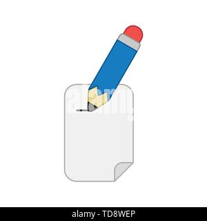 Vector icon concept of writing paper with pencil. Colored outlines. Stock Vector