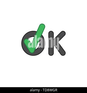 Vector icon concept of ok word text with green check mark. Black ...