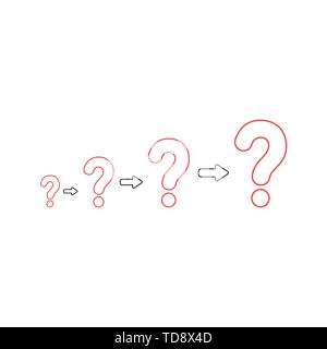 Vector icon concept of growing problems with question marks. White background and colored outlines. Stock Vector