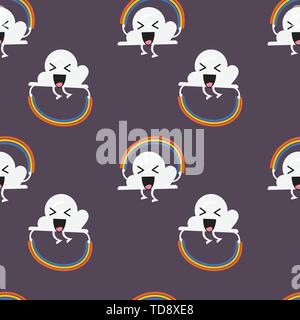 Seamless pattern of Cloud character jumping rainbow rope. Vector illustration Stock Vector