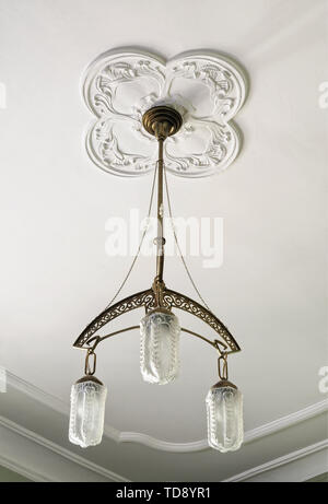 Close up of beautiful art deco ceiling pendant lamp   UK & IRISH USE ONLY Stock Photo