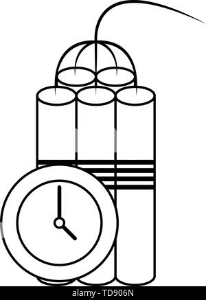 Tnt detonator with timer symbol isolated in black and white Stock Vector
