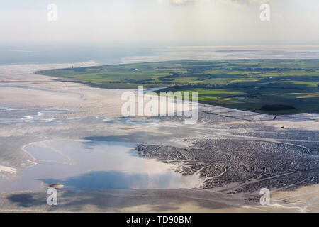 Pellworm Island, Aerial Photo of the Schleswig-Holstein Wadden Sea National Park in Germany Stock Photo