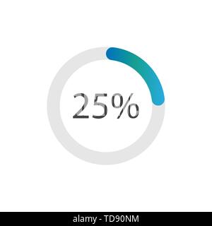 25 percent loading data icon set. Twenty-five circle diagram, pie donut ...