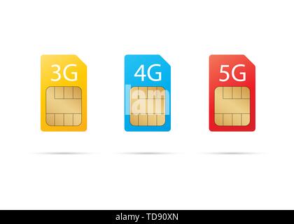 Internet sim card set with shadows.Vector eps10 Stock Vector