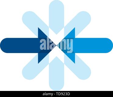Vector illustration. Two blue arrows in front each other. Geometric style. Stock Vector