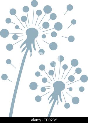 Vector illustration. Two gray dandelions icon in geometric and flat style. Stock Vector