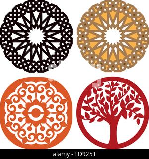 Vector illustration. Four coasters for laser cutting or vinil ploter. Stock Vector
