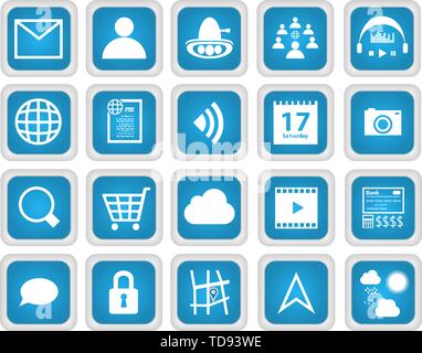 Mobile Web Services Icon set. 20 EPS8 Vector icons in blue style. Stock Vector