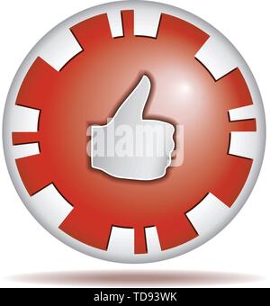 Like. Big thumb up. Shiny red round button isolated on white background. Stock Vector