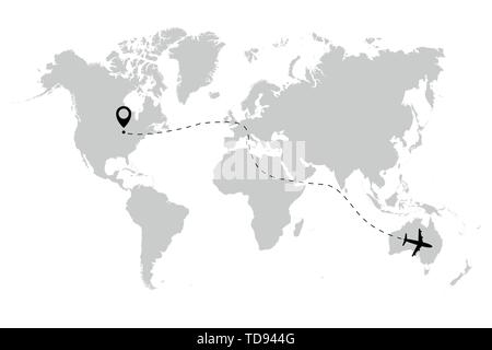 Airplane ways with pointers map world. Vector eps10 Stock Vector