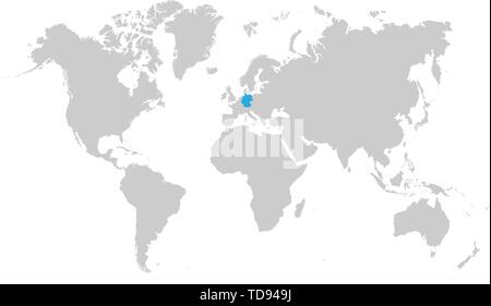 The map of Germany is highlighted in blue on the world map Stock Vector