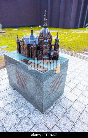 Gdansk, Poland - February 07, 2019: Bronze model the Great Synagogue in Gdansk, Poland Stock Photo