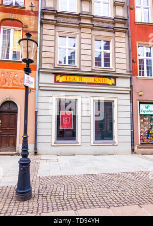 Gdansk, Poland - February 07, 2019: Theater in the window on the street of Gdansk's Main Town. Gdansk, Poland Stock Photo