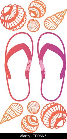 striped beach sandals on white background Stock Vector
