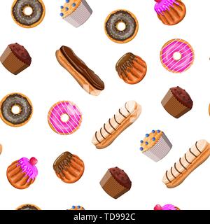 Sweet desserts set seamless pattern. Stock Vector