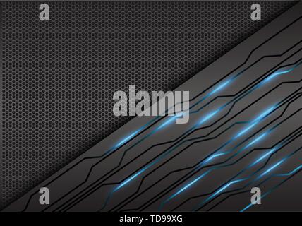 Abstract blue circuit light technology power on mesh design modern futuristic background vector illustration. Stock Vector